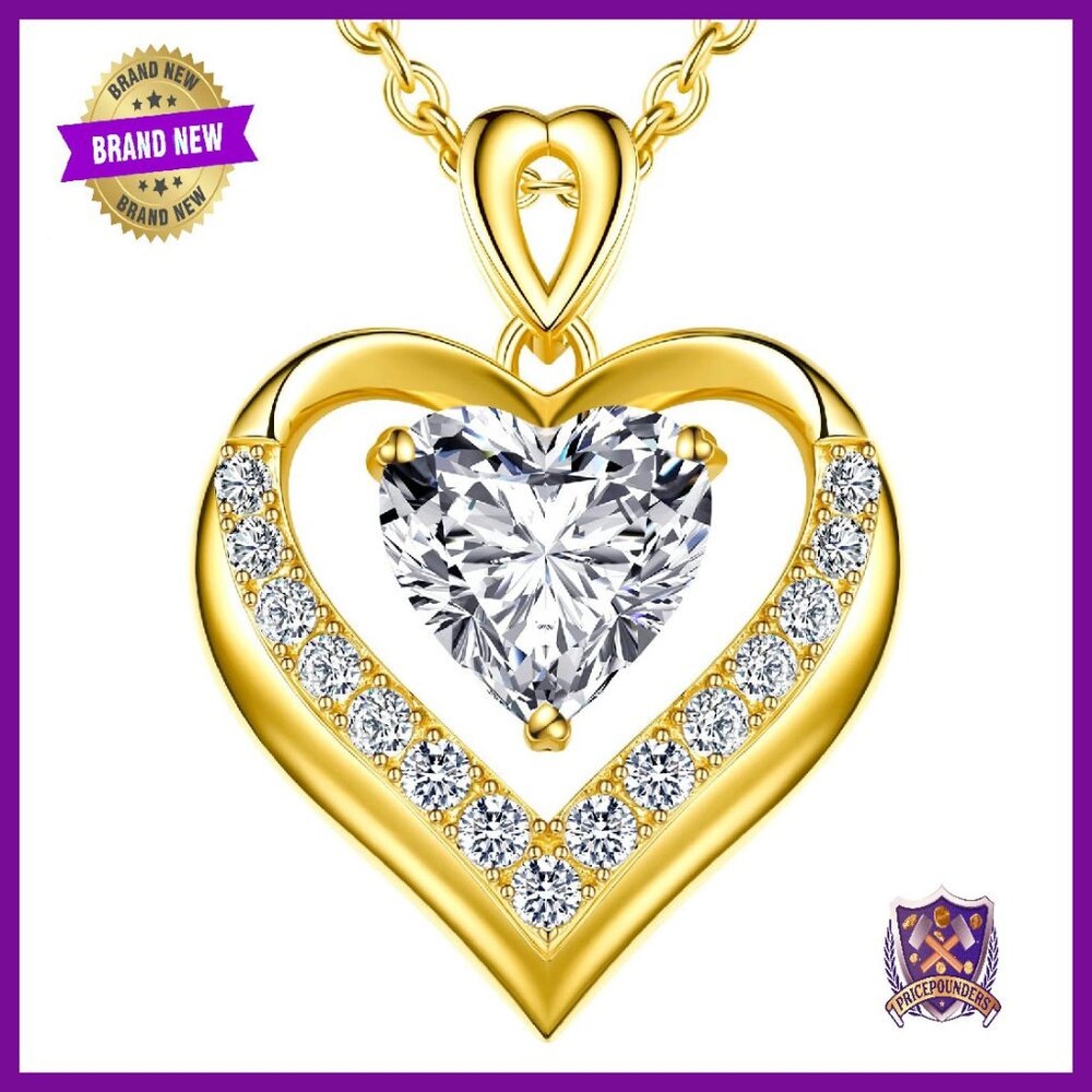 23 Ct Moissanite Heart Pendant Necklace 18k Gold Plated S925 Silver